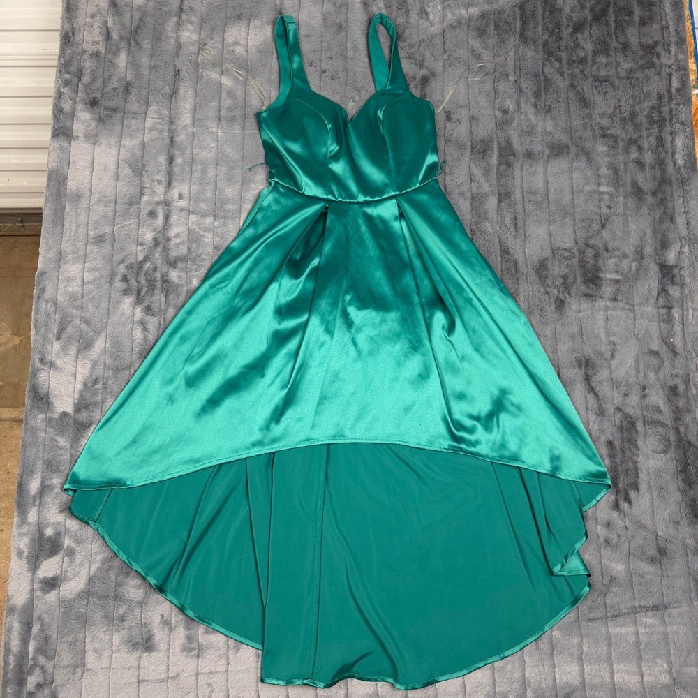 Sequin Hearts Womens Emerald Green Satin High Low Prom Gown Dress 1 7022YB1P